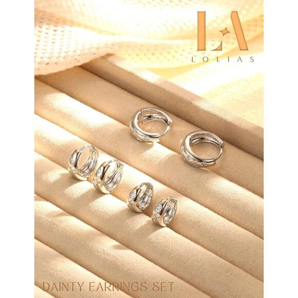 3Pairs Silver Huggie for Multiple Piercing Hypoallergenic Hoop Earrings Set - Picture 8 of 8